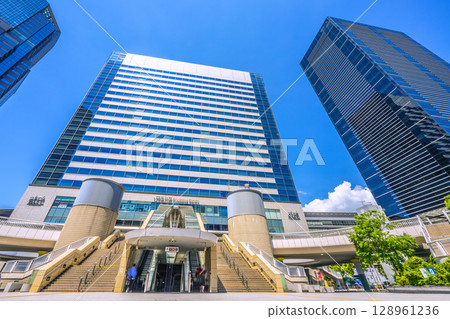 Tokyo cityscape in Japan, overlooking Shinagawa Station and office buildings, July 26th 128961236