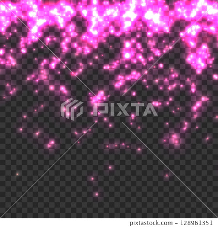 Falling Pink Glitter Sparkle Dust Overlay. Bright Luminous Light Effect. Vector 128961351