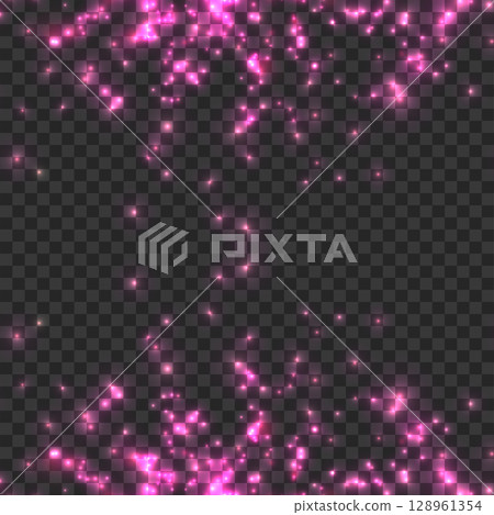 Falling Pink Glitter Sparkle Dust Overlay. Bright Luminous Light Effect. Vector 128961354