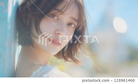 A portrait of a neat and pretty woman 128961460