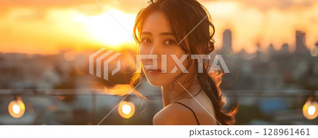 A portrait of a neat and pretty woman 128961461
