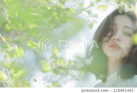 A portrait of a neat and pretty woman 128961481