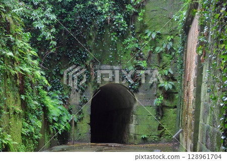 雨後的猿島，路面濕漉漉的。城址隧道（神奈川縣橫須賀市） 128961704