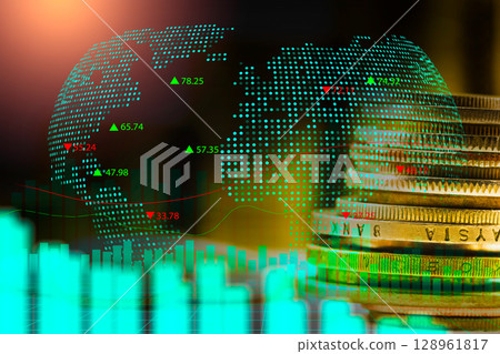 Stock market or forex trading graph and candlestick chart suitable for financial investment concept. Economy trends background for business idea and all art work design. Abstract finance background. 128961817