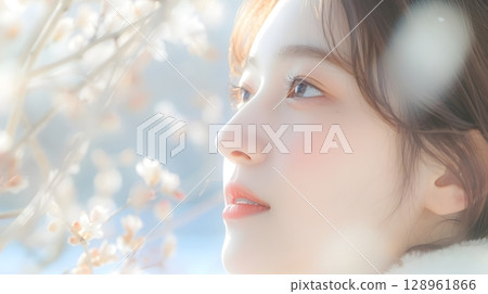 一位整潔漂亮女人的肖像 128961866