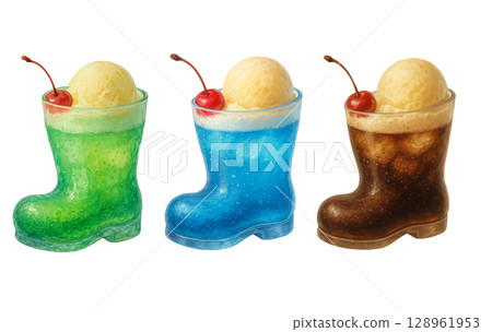 靴形玻璃杯裝三件式奶油蘇打水 128961953