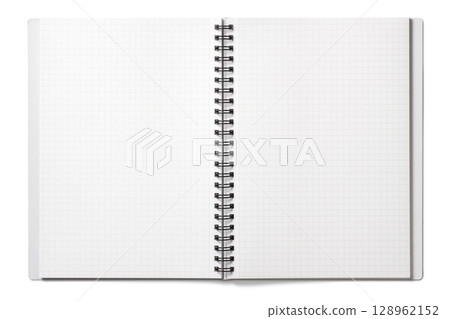 An open blank spiral notebook An open blank spiral notebook 128962152