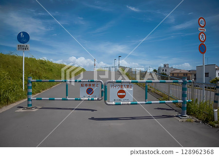 禁止停車，禁止摩托車進入標誌門 128962368