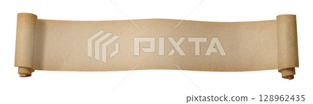 褪色的舊紙的紋理捲成捲軸 128962435