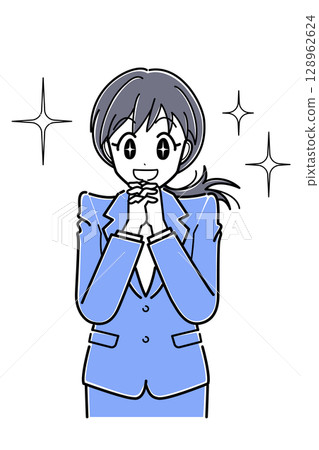 一位身穿西裝、眼神充滿期待的辦公室女士（上半身，簡單） 128962624