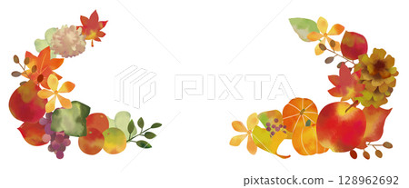 秋天的花環畫水彩 128962692