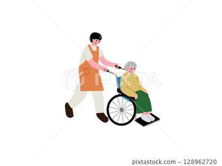 推著輪椅的男性護理人員 128962720