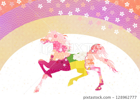 Horse New Year's card zodiac background Horse New Year's card zodiac background 128962777