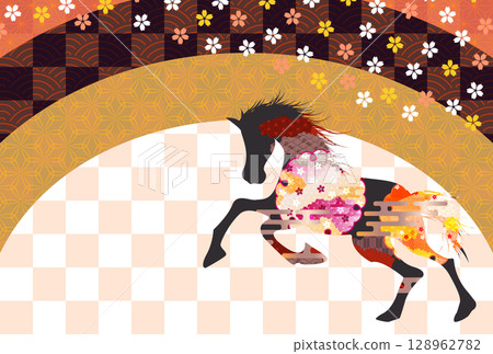 馬年賀卡十二生肖背景 128962782