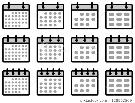 Set of vector illustrations of calendar icons in various shapes 128962869