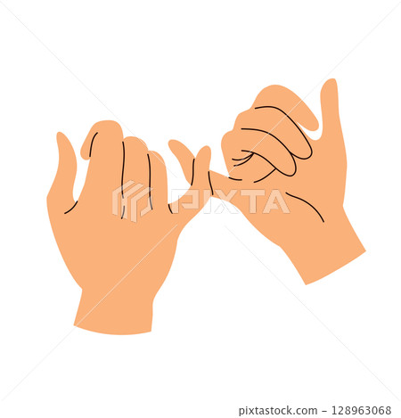 Pinky Promise Gesture Hands Flat Design Cartoon Vector Illustration 128963068
