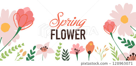 Spring Flowers Horizontal Background Vector Illustration 128963071