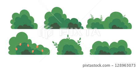 Set Of Green Bushes Cartoon Vector Illustration 128963073