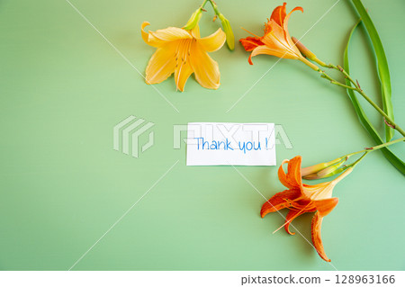 Congratulatory card with a bouquet of bright lilies for Mother's Day Congratulatory card with a bouquet of bright lilies for Mother's Day 128963166