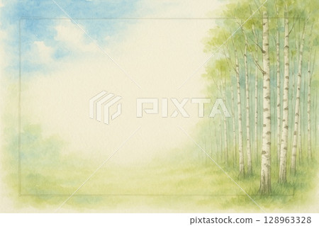 明信片夏日白樺林 128963328