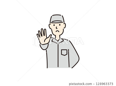 A worker with a troubled look on his face stops the work 128963373