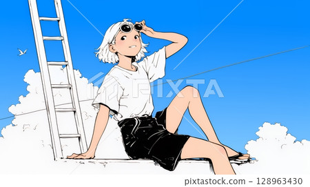 暑假回憶：獨自去海邊小鎮旅行（簡單的顏色） 128963430