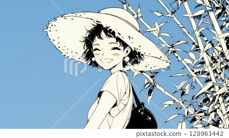 Summer vacation memories: A solo trip to a seaside town (simple colors) 128963442