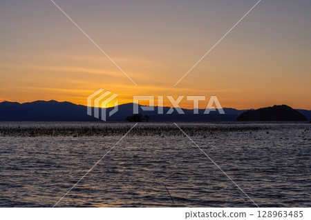 Lake Biwa sunset scene just after sunset 128963485