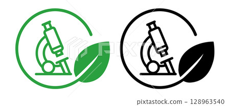 icon microscope within a circular frame green leaf symbolizing environmental science research and biotechnological advancements for sustainability eco friendly icon microscope within a circular frame green leaf symbolizing environmental science research and biotechnological advancements for sustainability eco friendly 128963540