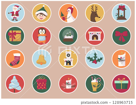 Festive Sticker Pack: Cute Christmas Characters and Decorations 128963715