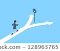 Isometric illustration of a young man coming across a fork in the road 128963765