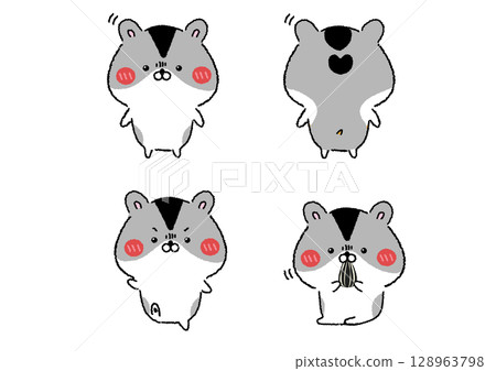 Cute and relaxed Djungarian hamster illustration set Cute and relaxed Djungarian hamster illustration set 128963798