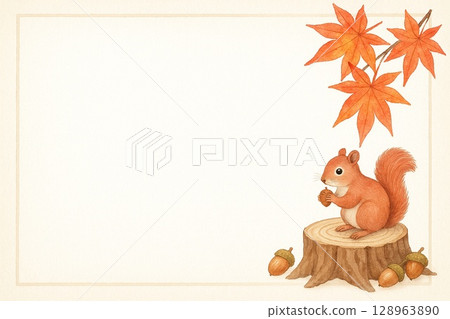 明信片 秋景 松鼠 秋葉 明信片 秋景 松鼠 秋葉 128963890
