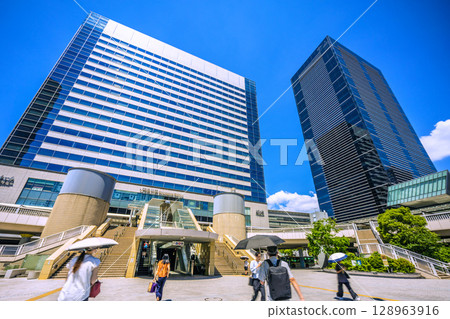Tokyo cityscape in Japan, overlooking Shinagawa Station and office buildings, July 26th 128963916