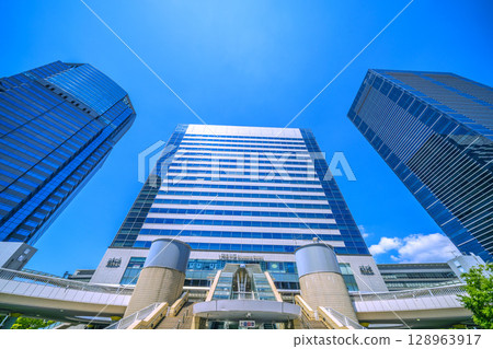 Tokyo cityscape in Japan, overlooking Shinagawa Station and office buildings, July 26th 128963917