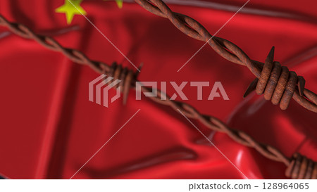 The China Flag and barbed wire for Business crisis concept 3d Rendering. 128964065
