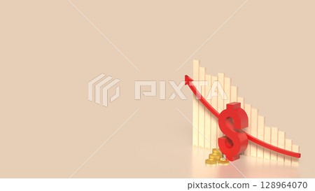 The Red Dollar Symbol and coins for Business concept 3d Rendering. The Red Dollar Symbol and coins for Business concept 3d Rendering. 128964070
