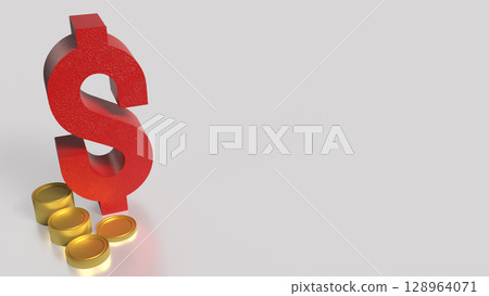 The Red Dollar Symbol and coins for Business concept 3d Rendering. 128964071