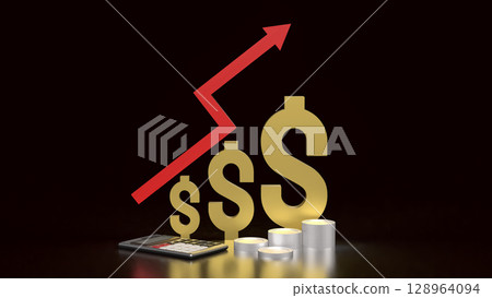 The Gold Dollar and Arrow up for Business concept 3d Rendering. 128964094