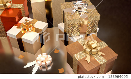The Gold gift box for celebration or marketing concept 3d Rendering. 128964095