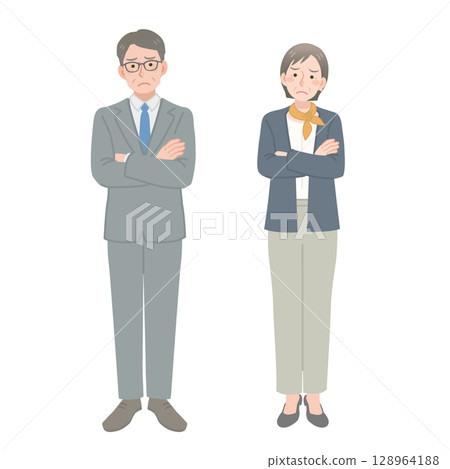 憂心忡忡的中年商人和婦女 128964188