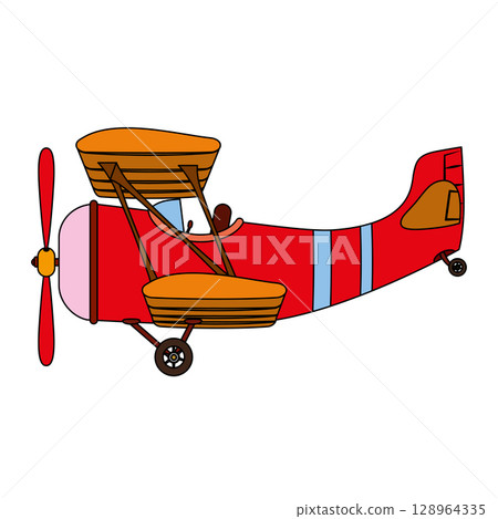Biplane cartoon style air transport 128964335