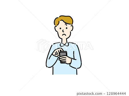 A man who is having trouble operating a smartphone A man who is having trouble operating a smartphone 128964444