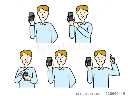 男子與智慧型手機設置 128964449