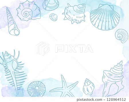 手繪貝殼框架背景_向量插圖 手繪貝殼框架背景_向量插圖 128964512