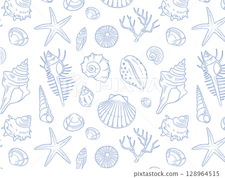 Hand drawn seashell seamless pattern background_Vector illustration Hand drawn seashell seamless pattern background_Vector illustration 128964515