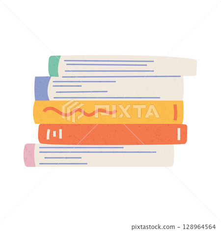Set of Book Stack. School, education concept. Flat hand drawn textured vector illustration isolated on white background 128964564