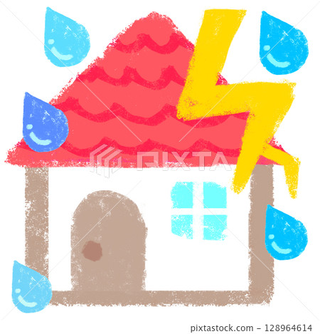 簡單的插圖 - 蠟筆觸 - 惡劣天氣和住房 128964614