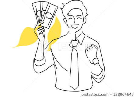 A man who is happy to make money from investment A man who is happy to make money from investment 128964643