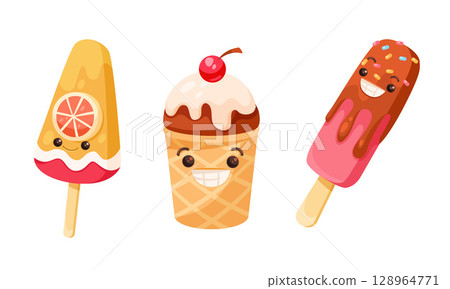Lovely and Cute Iconic Ice Cream Treats Featuring Adorable Faces for Everyone to Enjoy 128964771